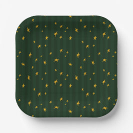 Prato De Papel Holiday Green Yellow Stripe Star Christmas