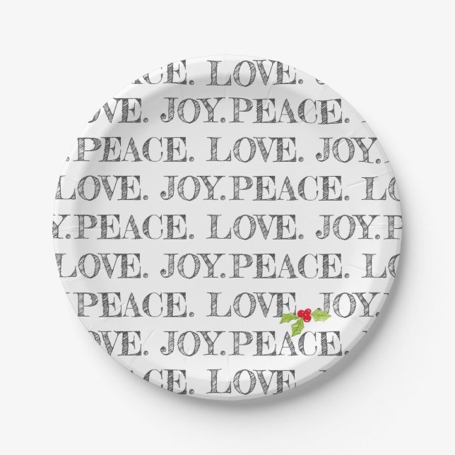 Prato De Papel Holiday Peace Love Joy Christmas Holly Artisan (Frente)