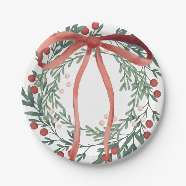 Prato De Papel Holiday Wreath Dessert Plate (Frente)