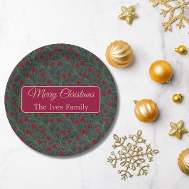 Prato De Papel Holly Berries Christmas