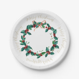 Prato De Papel Holly e Berries Christmas Wreath