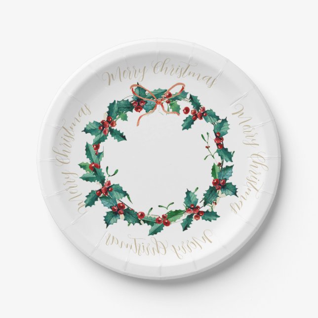 Prato De Papel Holly e Berries Christmas Wreath (Frente)