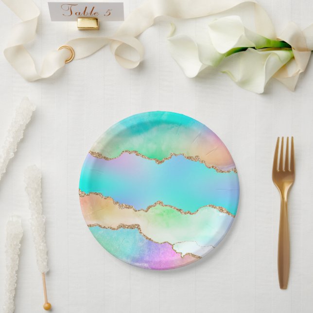 Prato De Papel Holo Agate | Mármaco de madeira picante iridescent (Casamento)