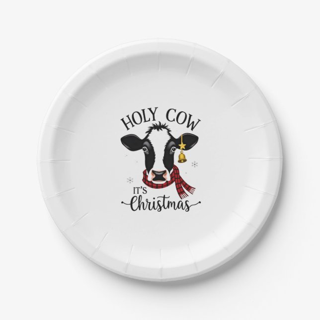 Prato De Papel Holy Cow It's Christmas Funny Cow Lover Farm Anima (Frente)