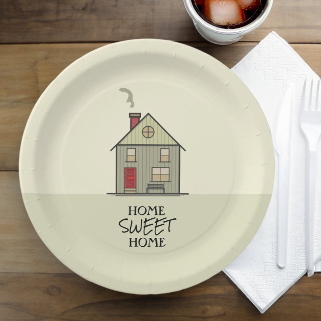 Prato De Papel Home Sweet Home Quote Casa de Aquecimento Familiar (Home Sweet Home Quote Cute Housewarming House Paper Plates)