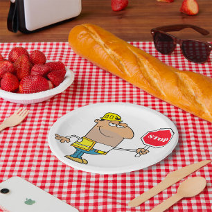 Prato De Papel Homem Com Sinal De Parada