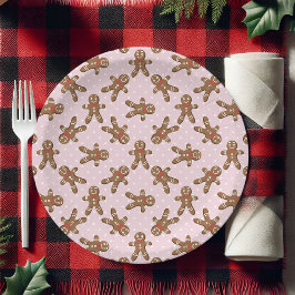 Prato De Papel Homem de gengibre de bolinhas rosa Natal