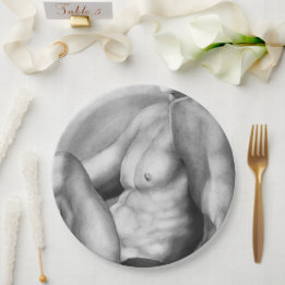 Prato De Papel Homem Perfeito Peito e Tronco Esboço a Carvão de A