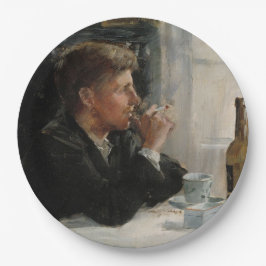 Prato De Papel Homem sentado perdido na Mesa