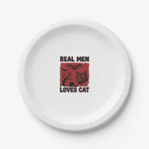 Prato De Papel Homens de Verdade Amam Camiseta Vintage de Gato de