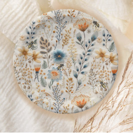 Prato De Papel Honey Bee vintage Blue Flor chá de fraldas