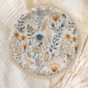Prato De Papel Honey Bee vintage Blue Flor chá de fraldas