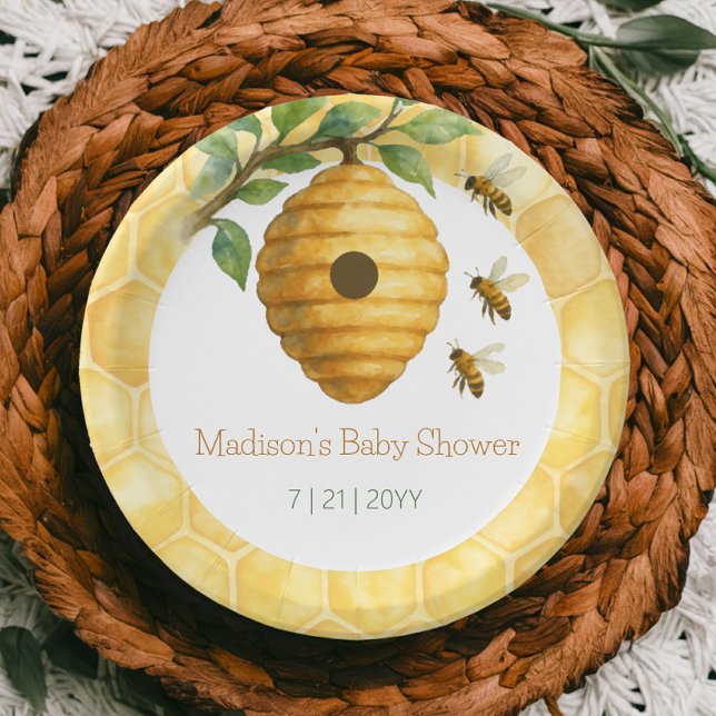 Prato De Papel Honeybee Hive Chá de fraldas (Honeybee Hive Baby Shower Paper Plates)