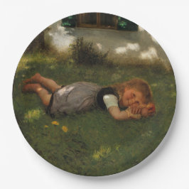 Prato De Papel Hora do lanche (Garota Doce Deitada na Grama)