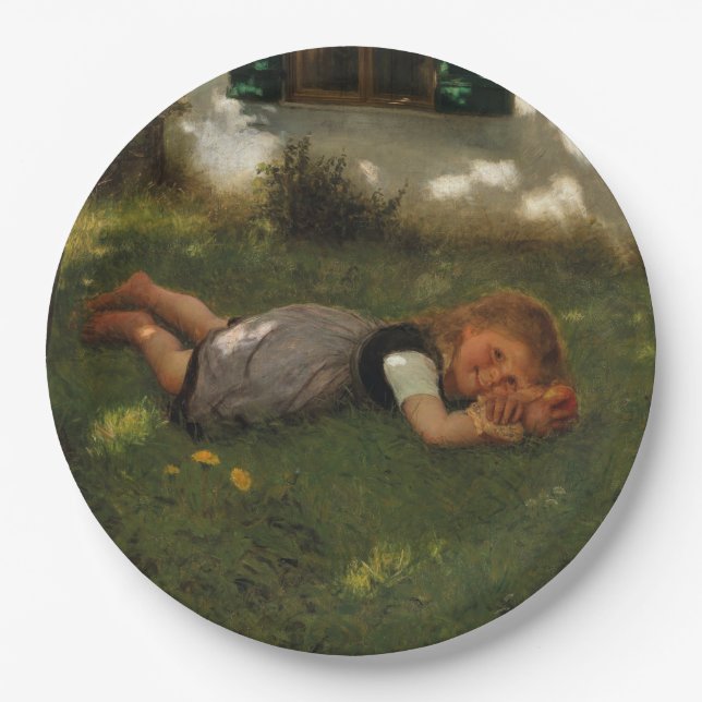 Prato De Papel Hora do lanche (Garota Doce Deitada na Grama) (Frente)