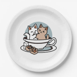 Prato De Papel Hora do Tea Meow - Design de Gato e Chá
