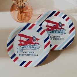 Prato De Papel Hora do Voo Avião Aniversário