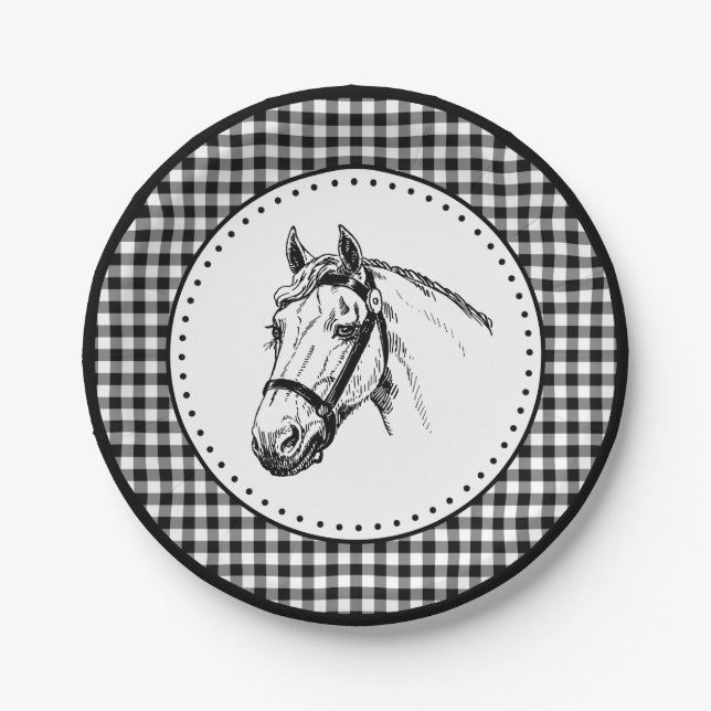 Prato De Papel Horse Gingham (Frente)
