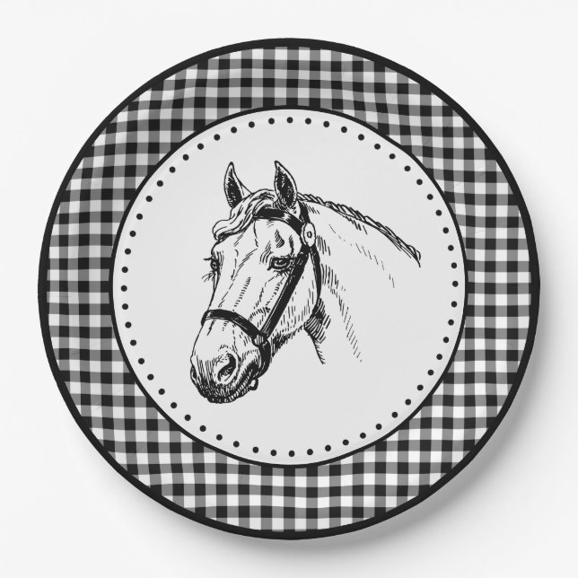 Prato De Papel Horse Gingham (Frente)