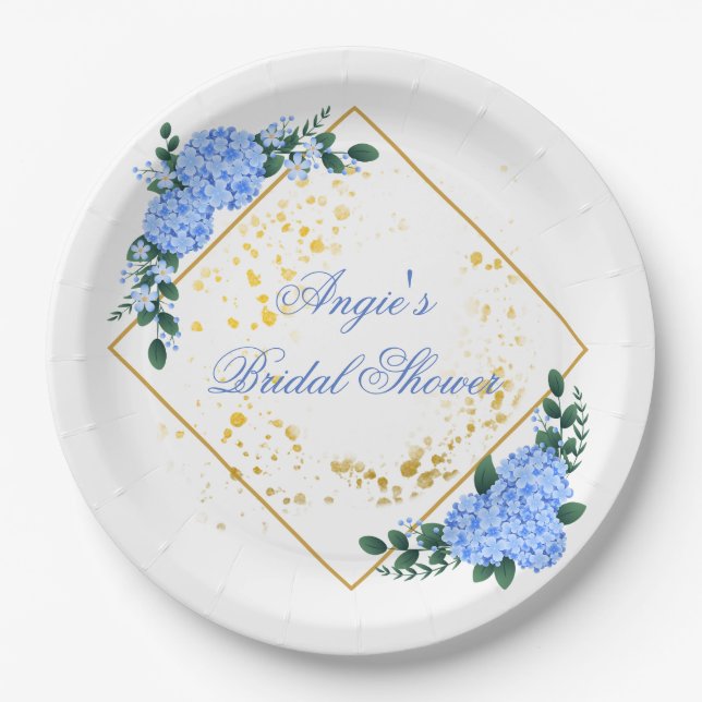 Prato De Papel Hortênsia Azul Personalizada (Frente)