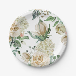 Prato De Papel Hortênsia Rosa Creme Bege Aquarela