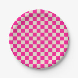 Prato De Papel Hot pink and tan checkerboard pattern