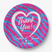 Hot Pink & Blue Zebra Wedding Thank You 