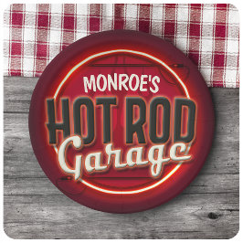 Prato De Papel Hot Rod Flames Nome Personalizado Garagem Personal