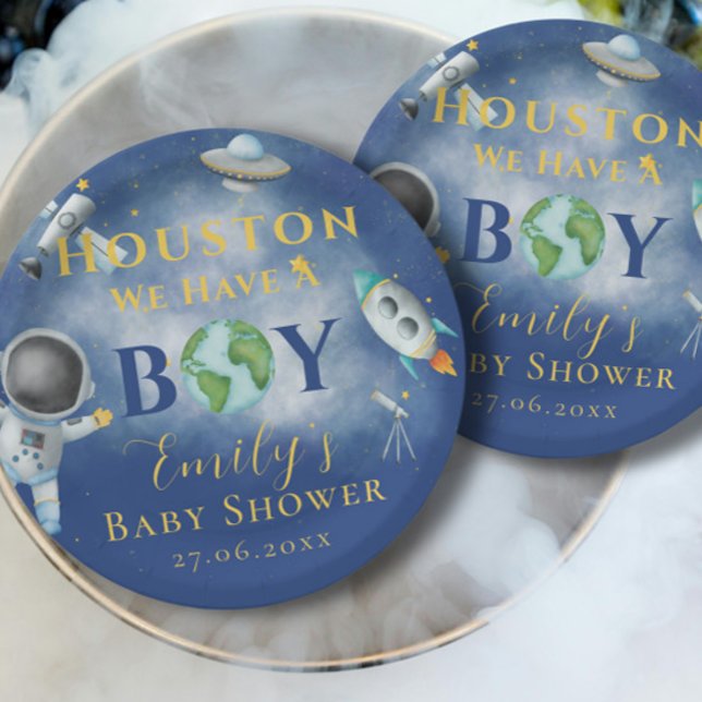 Prato De Papel Houston Temos Um Astronauta Do Espaço chá de frald (Criador carregado)