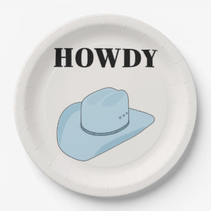 Prato De Papel Howdy Cowboy Hat Baby Blue