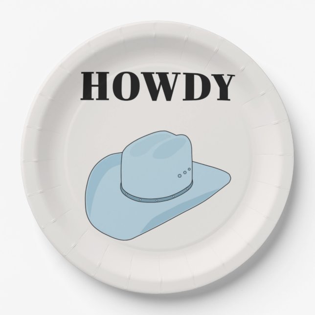Prato De Papel Howdy Cowboy Hat Baby Blue (Frente)