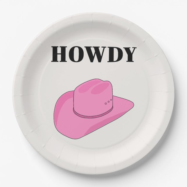 Prato De Papel Howdy Cowboy Hat Pink (Frente)