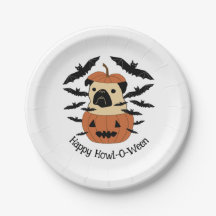 Howl-O-Ween Pug num Jack-O-Lanterna com Bats