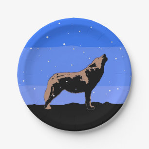 Prato De Papel Howling Wolf no inverno - Arte original sobre a vi
