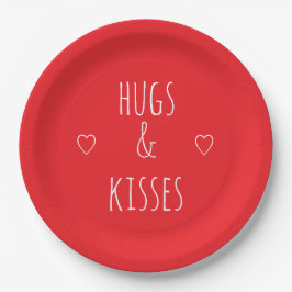 Prato De Papel 'Hugs & Kisses' Romantic Red White Valentine's Day