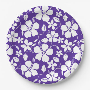 PRATO DE PAPEL HULA HAWAIANA (HIBÍSCUS) ROXO