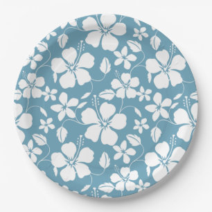 PRATO DE PAPEL HULA HAWAIIANA (HIBISCUS) - AZUL