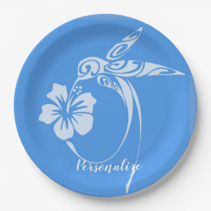 Prato De Papel Hummingbird Simples e Elegante Azul e Branco