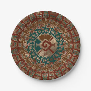 Prato De Papel Hunab Ku Dourado Vermelho e Teal