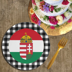 Prato De Papel Hungria Plate, xadrez de búfalos e Bandeira Húngar
