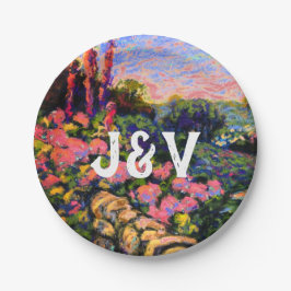 Prato De Papel Hydrangea rosa, jardim e Iniciais