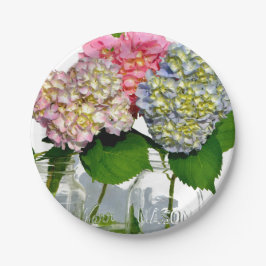 Prato De Papel Hydrangeas e Mason jar