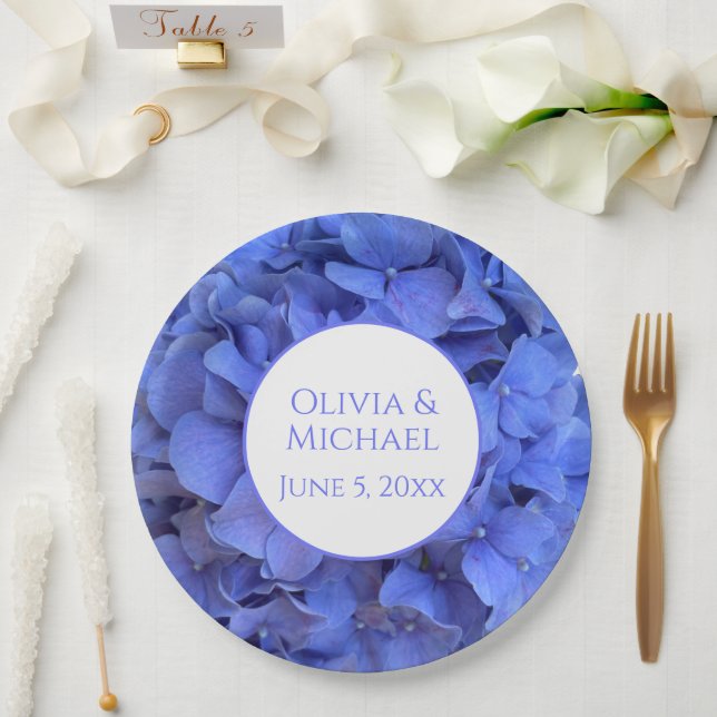 Prato De Papel Hydrangeas florais elegantes de periguito azul (Casamento)