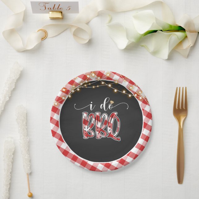 Prato De Papel I Do Do CHURRASCO Paper Plate - Gingham (Casamento)