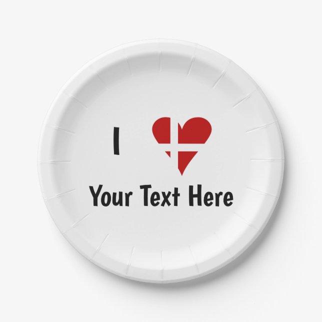 Prato De Papel I (Funky Heart Shaped Danish Flag) Your Text (Frente)