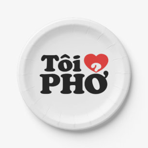 Prato De Papel I Heart (Love) Pho (Tôi9PHỞ) Língua vietnamita