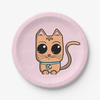 Prato De Papel I Love You, Cute Caramel Cat Illustration Art Prin