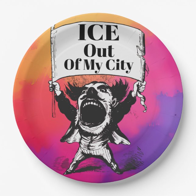 Prato de Papel ICE Fora da Minha Cidade (Frente)