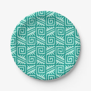 Prato De Papel Ikat Aztec Pattern - Turquoise e Aqua