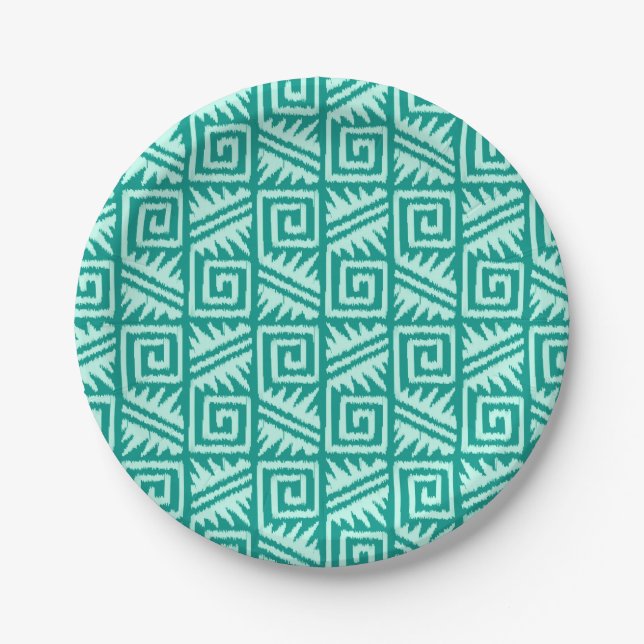 Prato De Papel Ikat Aztec Pattern - Turquoise e Aqua (Frente)